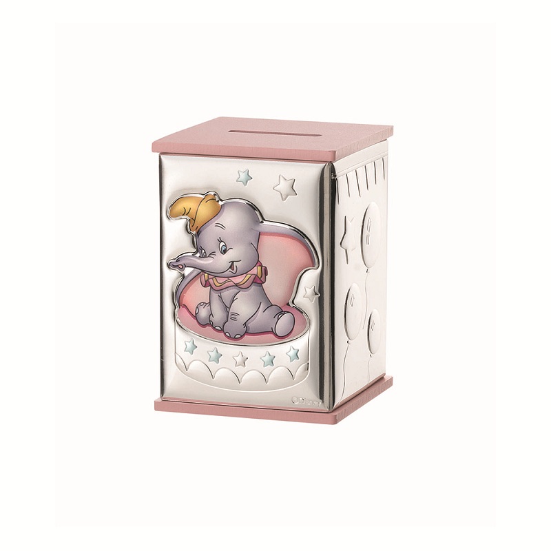 Salvadanaio Bimba Disney Plastica Argento Laminato Rosa Silver Dumbo